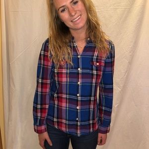Red and blue casual flannel